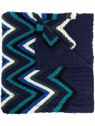 Shop Missoni Zig-zag Embroidered Scarf In Blau
