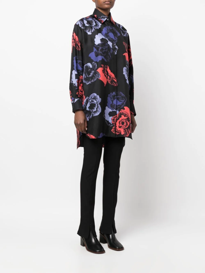 Ferragamo Floral-print Long-sleeve Shirt In Schwarz