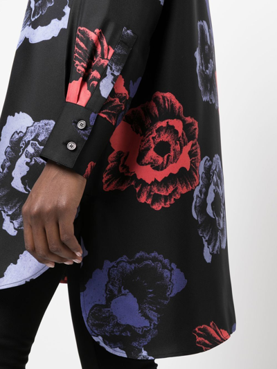 Ferragamo Floral-print Long-sleeve Shirt In Schwarz