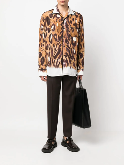 Shop Marni Leopard-print Button-up Shirt In Brown