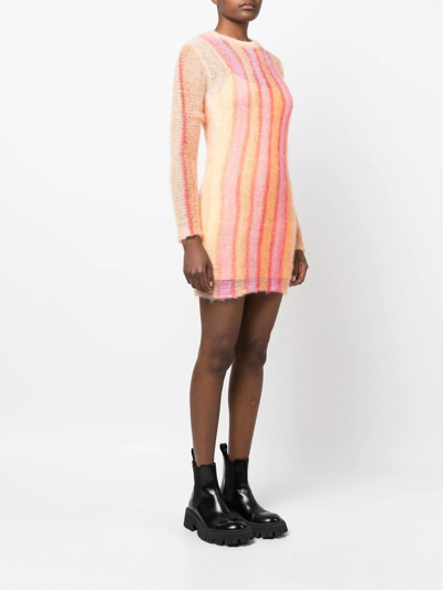 Shop Diesel Striped-knit Bodycon Dress In Orange