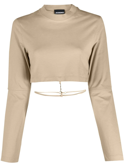 Shop Jacquemus Cropped Long-sleeve T-shirt In Neutrals