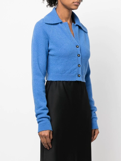 Shop Nanushka Spread-collar Cropped Cardigan In Blau