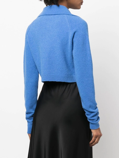 Shop Nanushka Spread-collar Cropped Cardigan In Blau