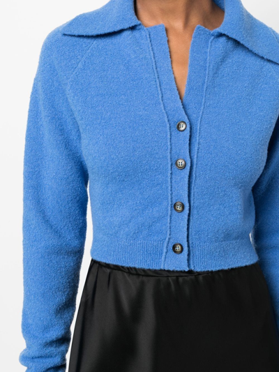 Shop Nanushka Spread-collar Cropped Cardigan In Blau