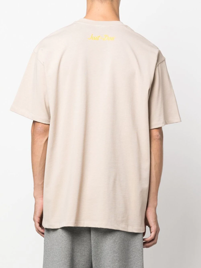 Shop Just Don Slogan-embroidered T-shirt In Nude