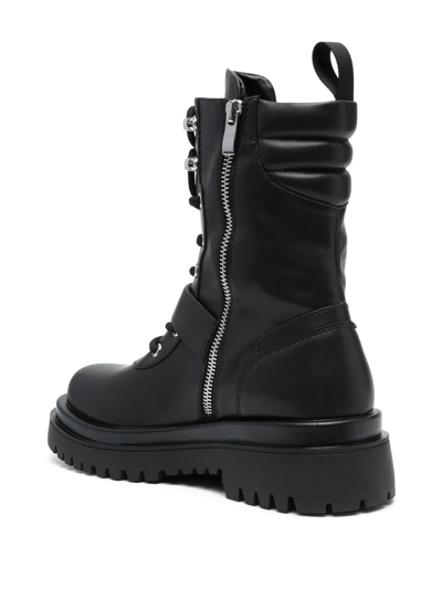 Shop Versace Jeans Couture Drew Baroque-buckle Combat Boots In Schwarz