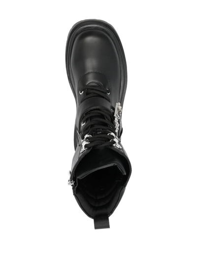 Shop Versace Jeans Couture Drew Baroque-buckle Combat Boots In Schwarz