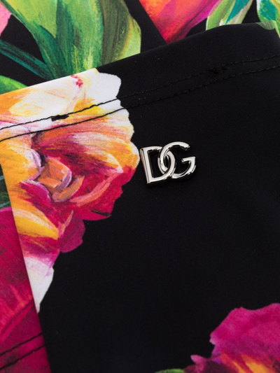 Shop Dolce & Gabbana Logo Floral Gloves In Schwarz