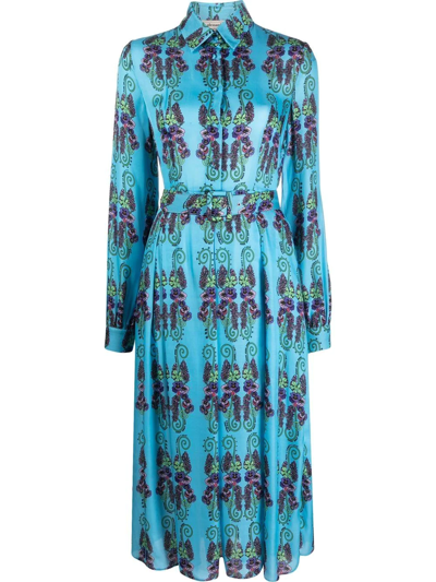 Shop Alessandro Enriquez Floral Belted Shirt Dress In Blau