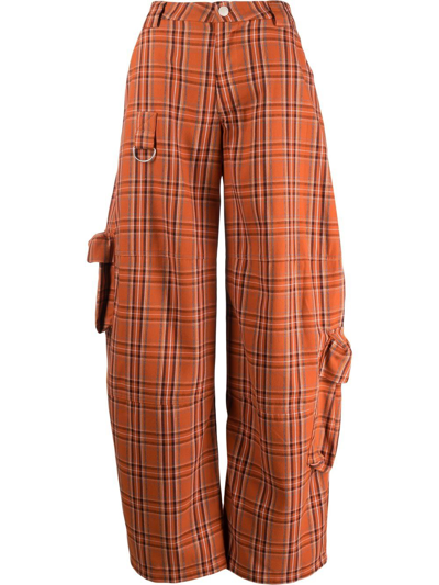 Shop Collina Strada Plaid Cargo-pocket Trousers In Orange