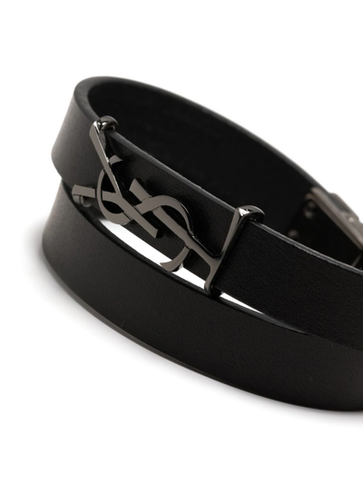 Shop Saint Laurent Ysl Logo-plaque Leather Bracelet In Schwarz