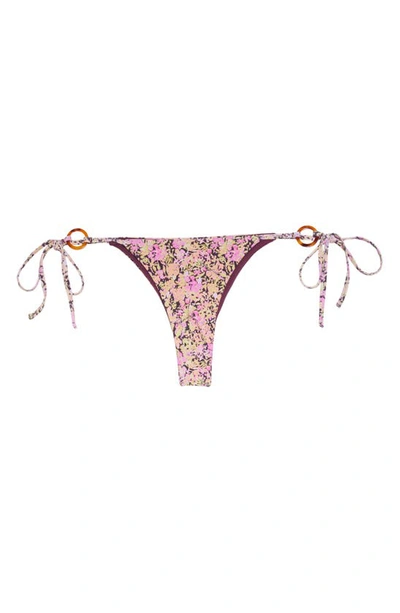 Shop House Of Cb Floral Print Reversible Bikini Bottoms In Prune