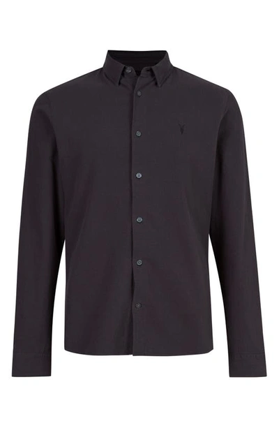 Shop Allsaints Lovell Slim Fit Cotton Crepe Button-up Shirt In Washed Black