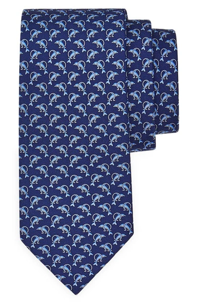 Shop Ferragamo Elisir Dolphin Print Silk Tie In Navy