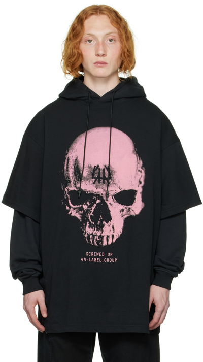 Shop 44 Label Group Black Skull Monogram Doppel Hoodie In P116 Black/pink