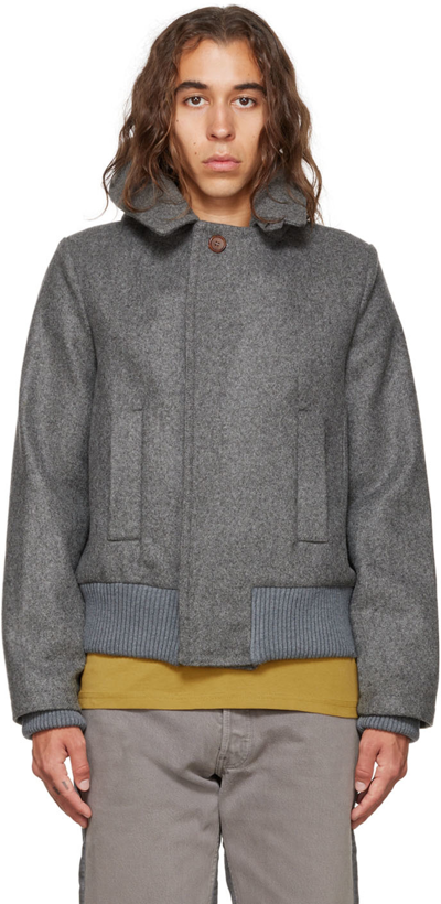 Shop Bless Gray Hoodjacket Jacket In Lodengrey