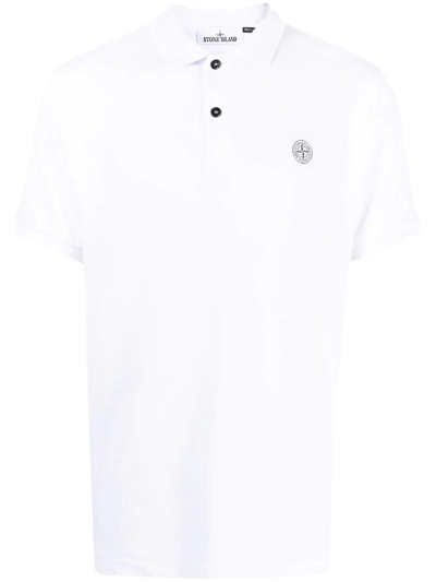 Shop Stone Island White Chest Logo-patch Detail Polo Shirt