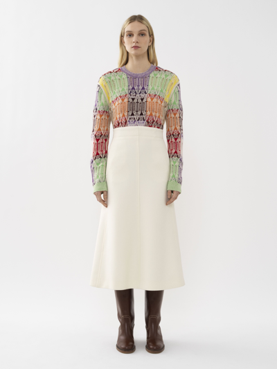 Shop Chloé A-line Mid-length Skirt White Size 6 100% Wool