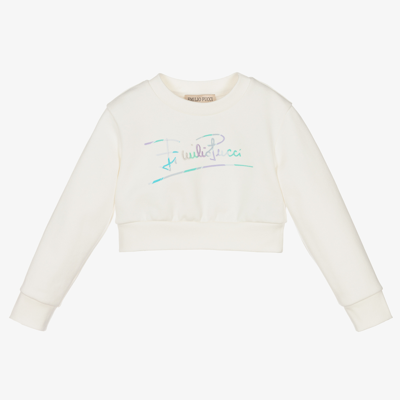 Shop Emilio Pucci Pucci Girls Ivory Cropped Lilly Sweatshirt