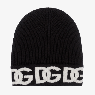 Shop Dolce & Gabbana Black Knitted Wool Beanie Hat