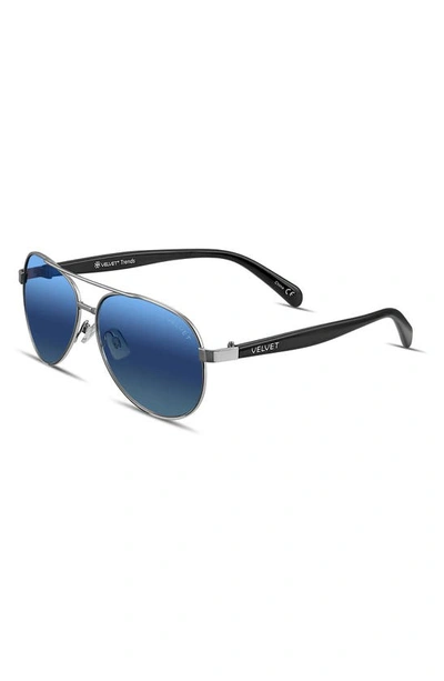 Shop Velvet Eyewear Bonnie 52mm Gradient Aviator Sunglasses In Silver/blue