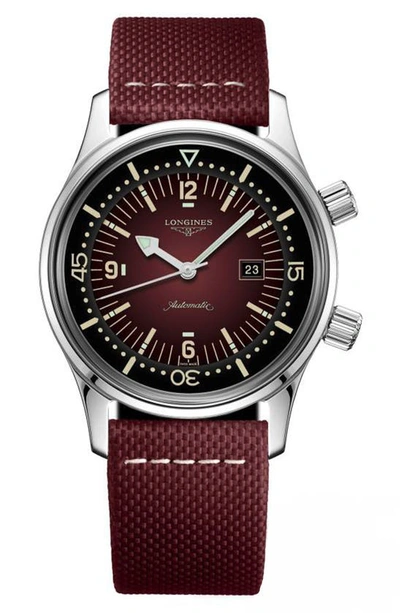 Shop Longines Legend Diver Automatic Strap Watch, 36mm In Burgundy