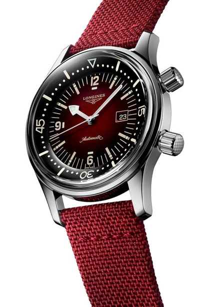 Shop Longines Legend Diver Automatic Strap Watch, 36mm In Burgundy