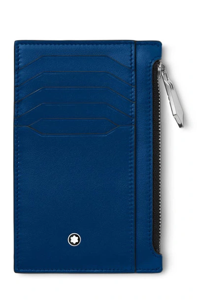 Shop Montblanc Meisterstück Leather Card Holder In Blue
