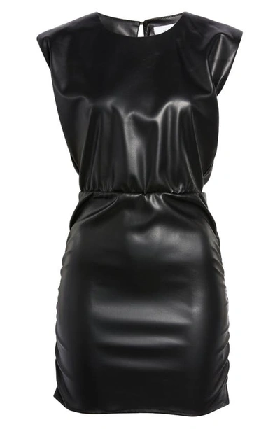 Fourteenth Place Elm Ruched Faux Leather Minidress In Black