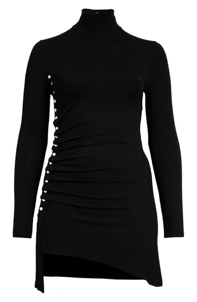 Shop Paco Rabanne Long Sleeve Asymmetric Snap Minidress In Black