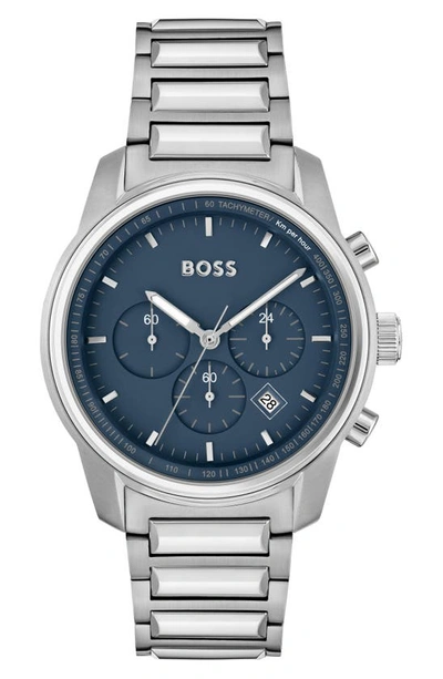 Shop Hugo Boss Trace Chronograph Bracelet Watch, 44mm In Blue