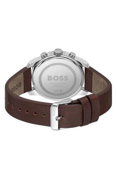 Shop Hugo Boss Trace Chronograph Leather Strap Watch, 44mm In Blue