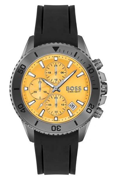 Shop Hugo Boss Admiral Chronograph Silicone Strap Watch, 45mm In Yellow