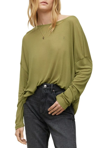 Shop Allsaints Rita Oversize Long Sleeve T-shirt In Olive Branch Green