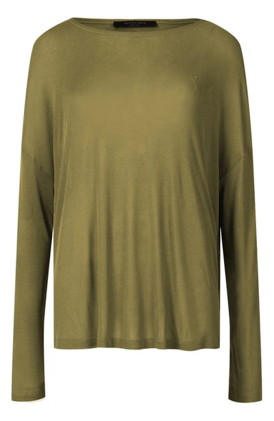 Shop Allsaints Rita Oversize Long Sleeve T-shirt In Olive Branch Green