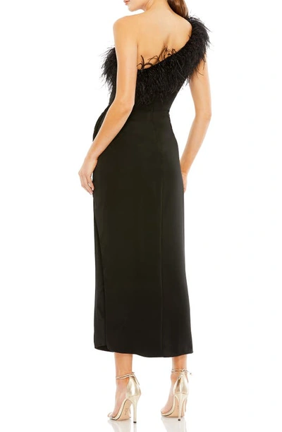 Shop Mac Duggal Faux Feather Trim One-shoulder Dress In Black