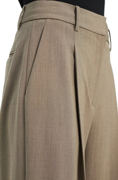 Shop Theory Wide Leg Stretch Wool Trousers In Khaki Melange - E3v