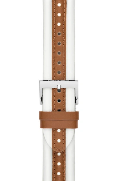 Shop Tory Burch The Kira Leather 20mm Apple Watch® Watchband In Brown
