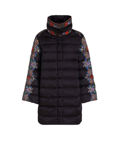 Shop Etro Printed Quilted Down Jacket In Black