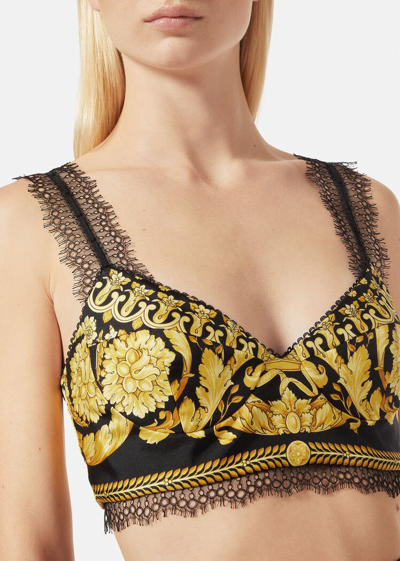 Versace Barocco Heritage Print Silk Bra Top In Black/gold | ModeSens