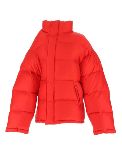Shop Balenciaga Ladies Off-shoulder Puffer Jacket-red
