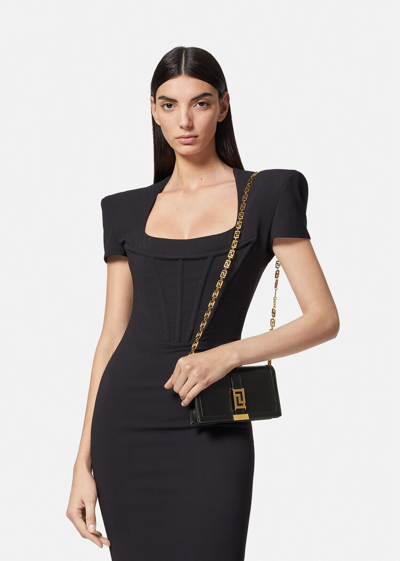 Shop Versace Greca Goddess Mini Bag In Black+gold