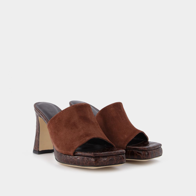 Shop By Far Beliz Sequoia Croco And Suede Leather Sandals In Brown