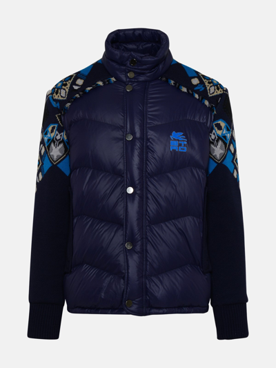Shop Etro Blue Nylon Down Jacket