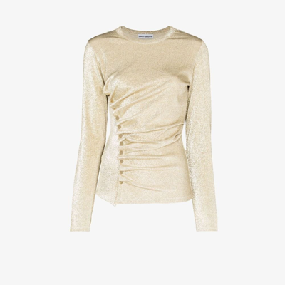 Shop Rabanne Metallic Asymmetric Draped T-shirt - Women's - Polyester/spandex/elastane/viscose In Gold