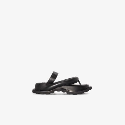Shop Jil Sander Black Platform Leather Sandals