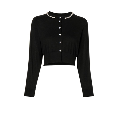 Simone Rocha Bead-embellished Wool Crop Cardigan In Black