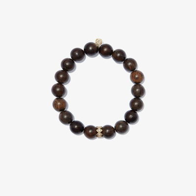 Sydney Evan 14kt Yellow Gold Wood And Diamond Evil Eye Beaded Bracelet In Gold