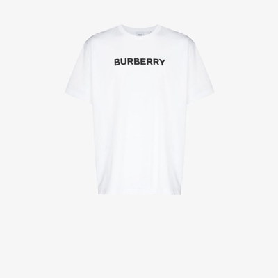 Shop Burberry White Logo Print Cotton T-shirt